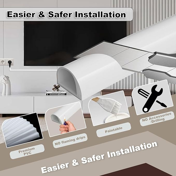 118" Silicone Cord Hider Wall Wall Cord Hider(1/4" Diameter) Cord Organizer Cord Covers Raceway Kit for Wires Hider Cable Management Under Desk W 0.54”× H 0.39”White