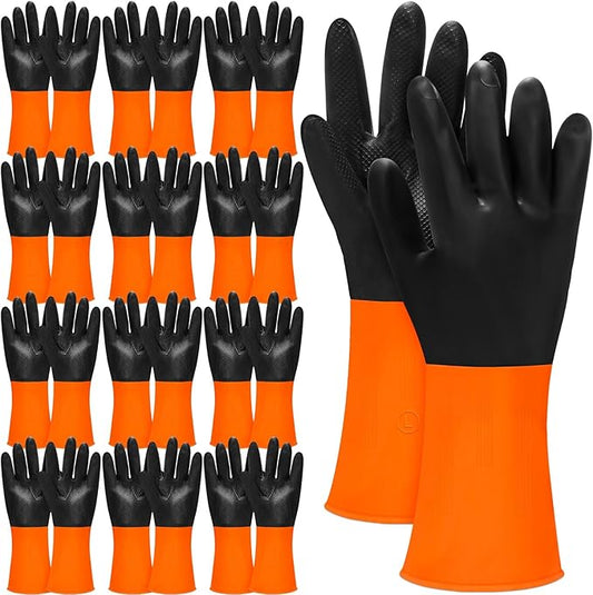 12 Pairs Chemical Resistant Latex Gloves Reusable Heavy Duty Rubber Industrial Gloves, Resist Acid, Oil, Alkali