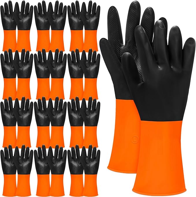 12 Pairs Chemical Resistant Latex Gloves Reusable Heavy Duty Rubber Industrial Gloves, Resist Acid, Oil, Alkali