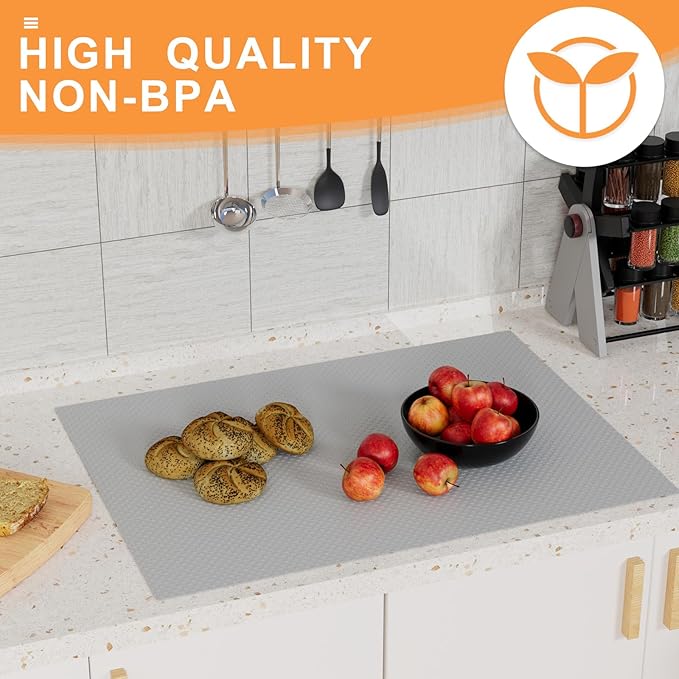Large Shelf Liners for Kitchen Cabinets: 20 Inch Wide x 300 inch Long Waterproof Under Sink Mat Light Grey - Non-Adhesive Easy to Cut Drawer Liner for Pantry Cupboard