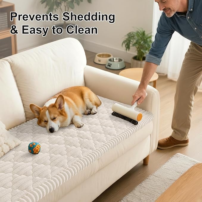 Smiry Pet Couch Cover for Dogs Washable, Non-Slip Fuzzy Couch Covers for 3 Cushion Sofa Pet Friendly, Soft Thick Furniture Protector Sofa Slipcover Mat for Dogs (White, 27.6" x 59")