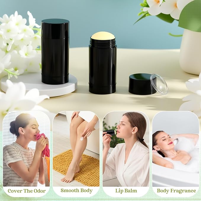 30 Pcs Empty Deodorant Containers Twist up Filling Stick Plastic Deodorant Container Refillable Bottles Bottomfill Round Lip Balm Tubes for Homemade DIY Lipstick Crayon(50 ml,Black)