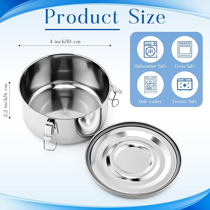 4 Pcs Small Stainless Steel Bento Box 13 oz Reusable 304 Stainless Steel Food Storage Containers with Lockable Clips to Leak Proof, Dishwasher Safe