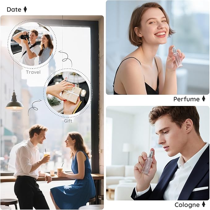 Segbeauty 20pcs 0.69oz Perfume Spray Bottle Refillable, Travel Perfume Atomizer Glass Spray Bottles, 20ml Bulk Mini Travel Cologne Sprayer Empty with Refill Kit, Portable Fragrance Atomizer Sprayer