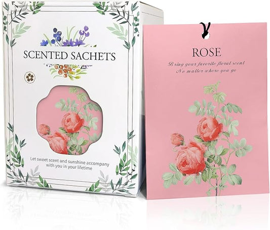 Rose Scented Sachet Bags - 12 Pack Closet & Drawer Freshener, Long Lasting Odor Eliminator for Wardrobes, Cars & Storage, Home Fragrance Air Freshener Sachets