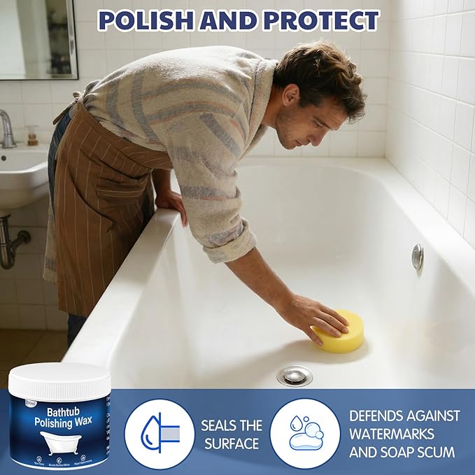 2 Pack Bathtub Polishing Wax 7 oz Per Bottle with Two Sponges Wall and Tub Stain Cleaner Wax for Porcelain Fiberglass Tubs Removes Watermark Scum Repellent