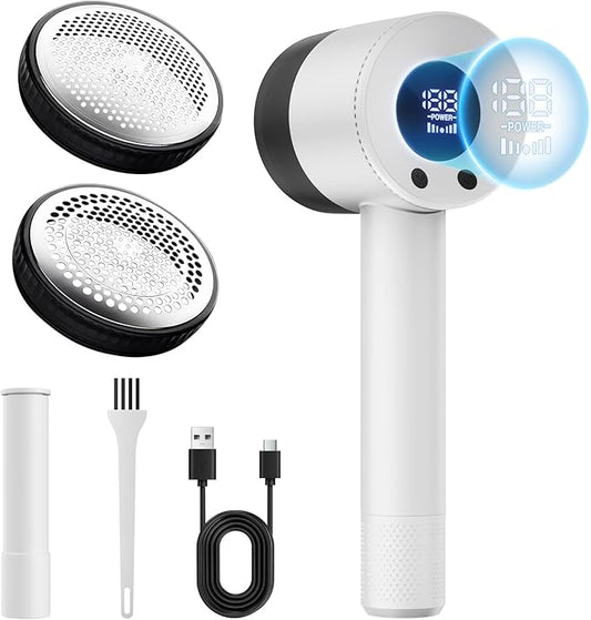 Heapsion Fabric Shaver Lint Remover, 10700 RPM Sweater Shaver with 6-Blade Head, Hidden Lint Roller, 3-Speed Fuzz Remover, LED Display, Type-C Rechargeable for Clothes & Furniture