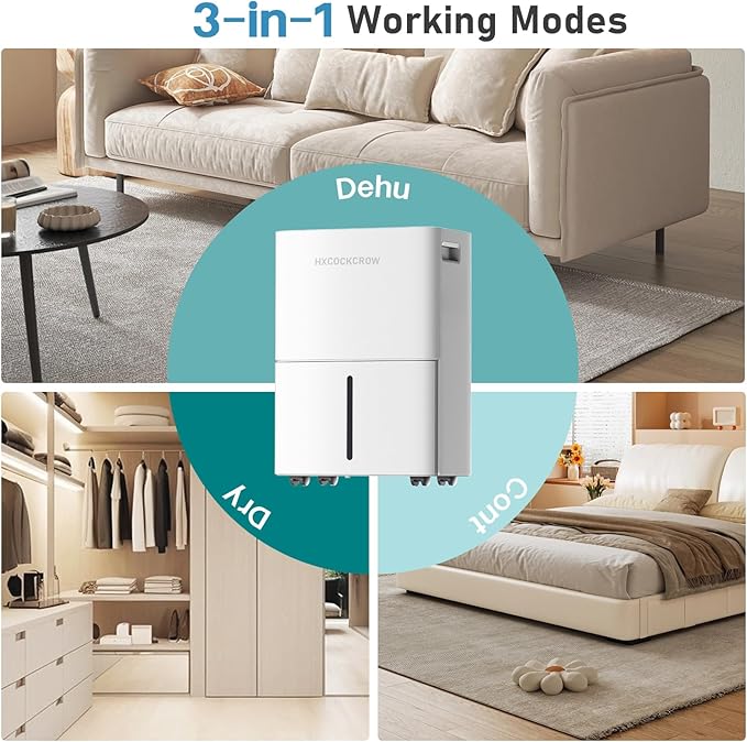 Dehumidifier for Basement Home 1200 Sq. ft, 17 Pints Dehumidifiers with Drain Hose for Bedroom Bathroom Large Room RV, 3 Working Modes, Intelligent Humidity Control, 24H Timer, Auto Defrost