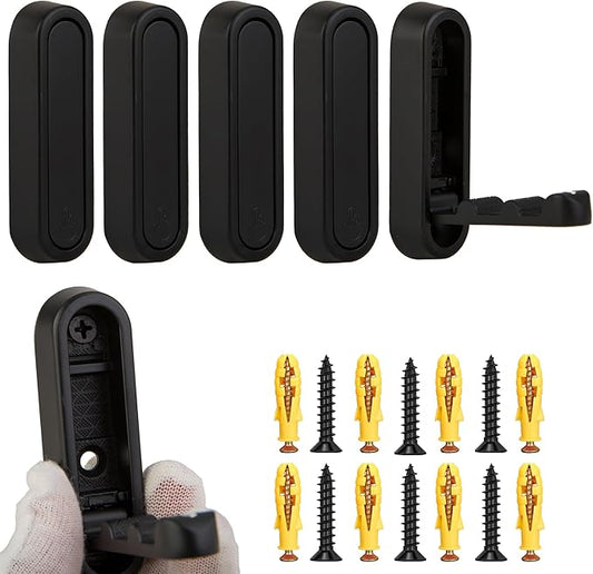 Foldable Hooks Wall Mount, Folding Coat Hooks Wall Mounted - Retractable Space Saving Organizer for Bathroom, Kitchen, Bedroom & Closet - Holds Scarf, Hat, Robe, Key, Purse, Bag (4, Black)
