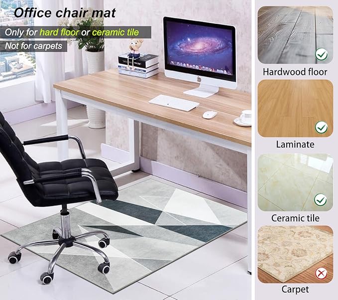 Office Chair Mat for Hardwood Floor,55"*35" Under Desk Mat, Computer Chair Rug,Anti-Slip Floor Protector for Low-Pile Carpet Home Office Black White