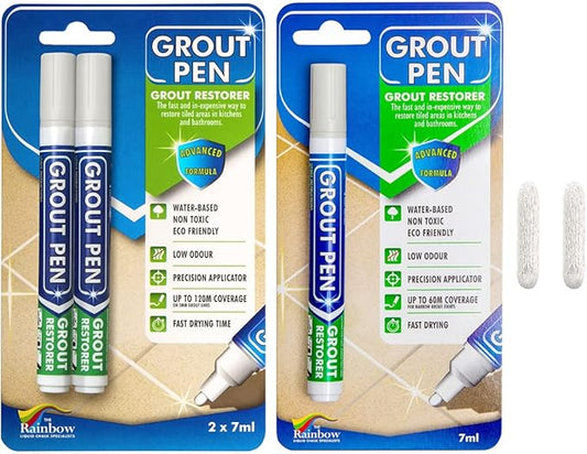 Grout Pen Tile Paint Marker: Winter Grey 1 Pack and 2 Pack with Extra Tips (Narrow, 5mm) - Waterproof Grout Colorant and Sealer Pen to Renew, Repair, and Refresh Tile Grout - Cleaner Floor Pens