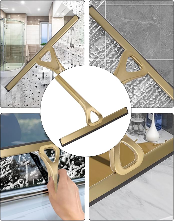 Stainless Steel Shower Squeegee, Multi-Purpose Window Cleaning Tool, 8.9in Stainless Steel Squeegee with Hook for Bathroom Mirror, Tile Wall, Car , and Household Use