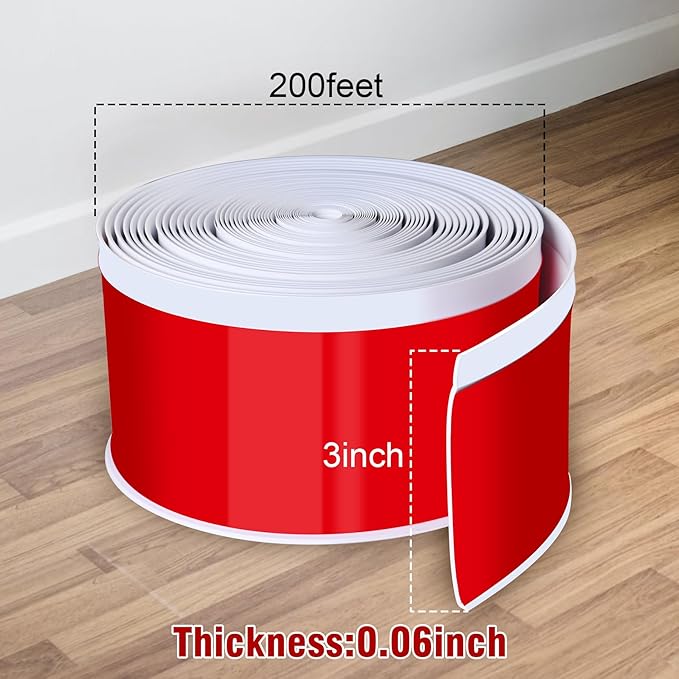 Vinyl Baseboard Molding Trim 3 Inch x 200 Feet Peel and Stick Baseboard Trim Flexible PVC Cove Base Moulding Self-Adhesive Trim for Garage Bathroom Cabinet Floor Walls, White