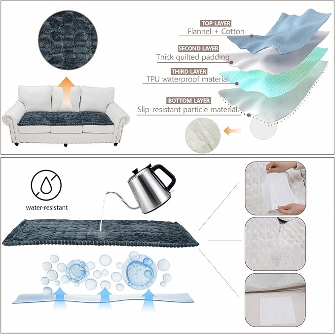 Waterproof Couch Cover for Dogs Washable,Non Slip Fuzzy Durable Couch Covers for 3 Cushion Sofa Pet Friendly Sofa Cover Dog Thick Soft Slipcovers Protector Couches Mat Bed (Grey, 27.6" x 70.9")