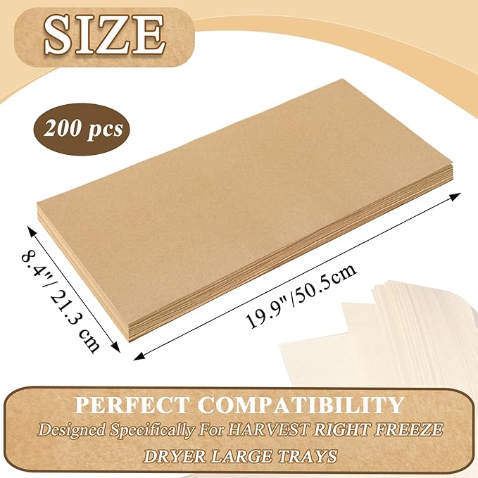 200 PCS Freeze Dryer Tray Mats for Harvest Right Freeze Dryer Trays, Non-Stick Baking Mats One-Off Parchment Paper Compatible with Harvest Right Freeze Dryer Trays (Large - 19.9" x 8.4")