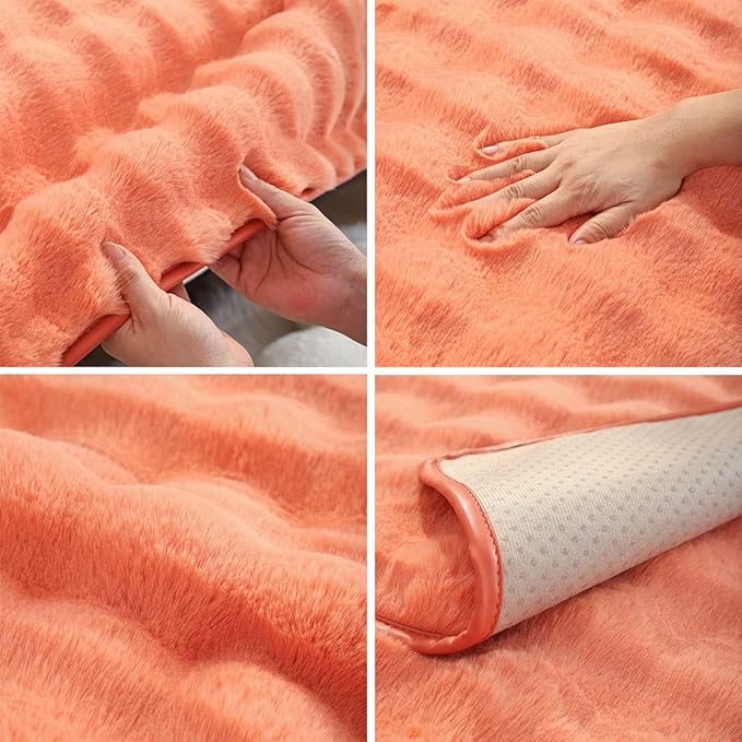 Soft Warm Faux Fur Couch Sofa Cover Thick Shaggy Fuzzy Sectional Couch Cover Non-Slip Solid Color Plush Sofa Slipcover Furniture Protector for Kids, Pets (Light Orange,28"x28")