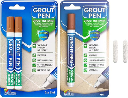 Grout Pen Tile Paint Marker: Terracotta 1 Pack and 2 Pack with Extra Tips (Narrow, 5mm) - Waterproof Grout Colorant and Sealer Pen to Renew, Repair, and Refresh Tile Grout - Cleaner Floor Pens