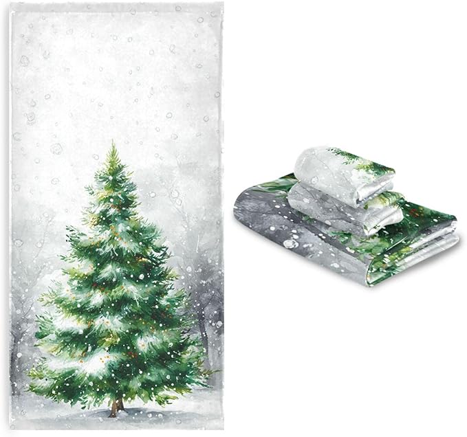 Pfrewn Christmas Winter Towels Set of 3 Rustic Christmas Tree with Snowflakes Bathroom Towel Soft Absorbent Bath Hand Towels Washcloth Guest Towel Sets Xmas Holiday Decor