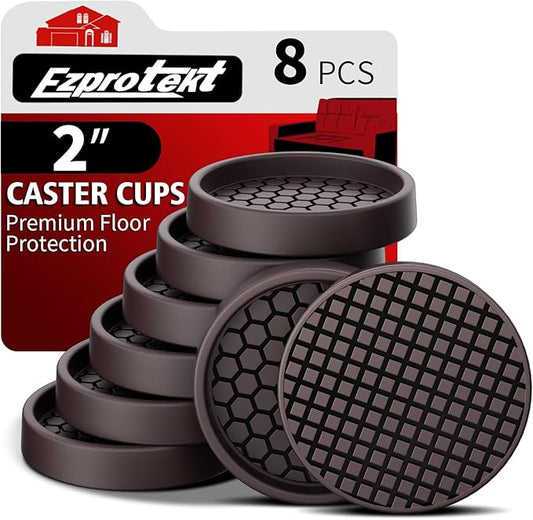 Ezprotekt Non Slip Furniture Pads, 8 Pcs 2" Anti Skid Rubber Furniture Caster Cups, Anti-Slip Furniture Coasters for Hardwoods Floors, Anti Slide Floor Protectors for Bed Couch Stoppers (Brown)
