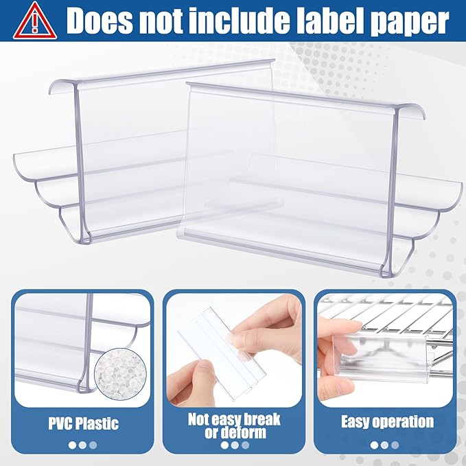 Kathfly 100 Pack Wire Shelf Label Holders Shelf Cable Tags for Wire Shelving 3 Viewing Angles 3" Adjustable Clear Plastic Rack Label Holder Retail Clips Compatible with 1-1/4in Metro Shelving