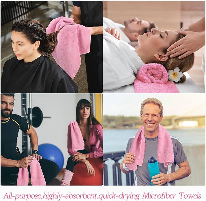 Shimeyao 40 Pack Bleach Proof Towels Microfiber Absorbent Resistant Hair Hand Towels Bulk Quick Dry for Barber Gym Bath Spa Shaving (Pink,16 x 29 Inch)