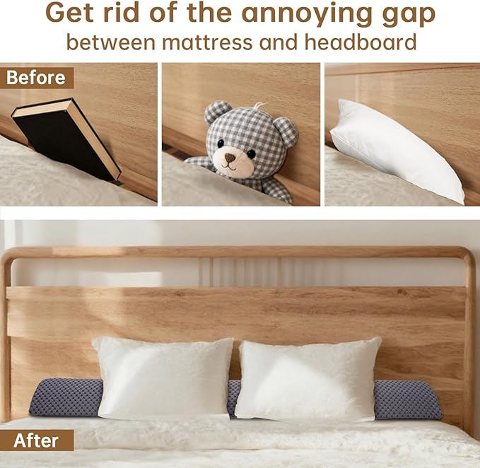 King Size (76"x6"x8") Bed Wedge Pillow for Headboard Mattress Gap Filler (0-6") for College Dorm Sleeping, Dark Gray