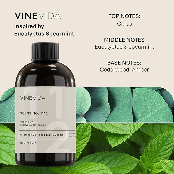 VINEVIDA [4oz] Eucalyptus Spearmint Fragrance Oil for Candle Making and Soap Making - Premium Candle Scents for Soy Candles