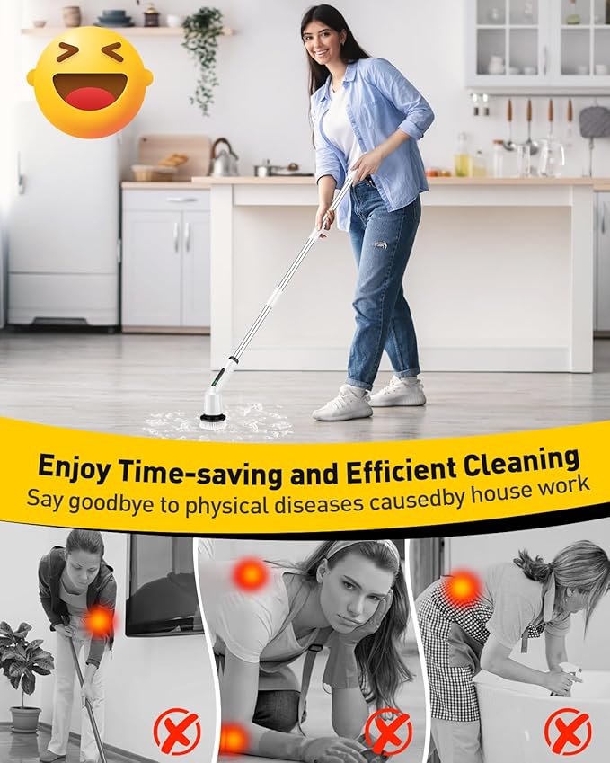 Electric Spin Scrubber for Cleaning Bathroom, Shower Scrubber Cordless Cleaning Brush with IPX7 Waterproof & 2 Speed,Cleaning Brush Cleaning Supplies for Shower Tub Kitchen Tile Toilet Silver