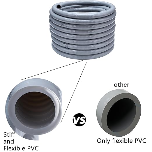 50FT NPT 1/2 Inch Liquid Tight Connector Non-Metallic PVC Electrical Flexible Conduit Fittings, UL Listed - with 5 Straight, 3 Curved and 1 Double-Port Connector