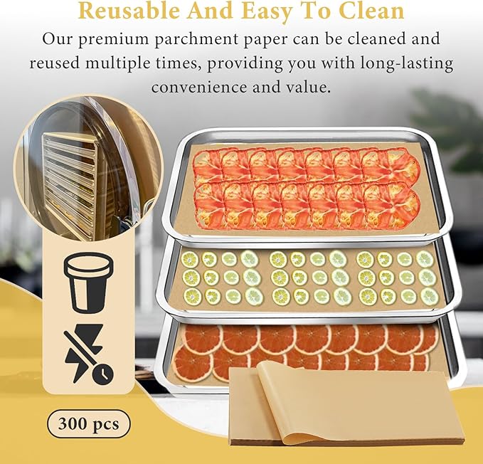 300 PCS Freeze Dryer Tray Mats for Harvest Right Dryer - Freeze Dryer Parchment Paper Set for Medium Trays - Non-Stick Baking Mats One-Off Parchment Paper Harvest Right Accessories (17" x 6.8")