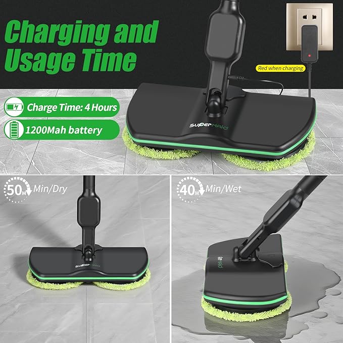 Battery Cordless Electric Mop,13-Inch Max Cleaning Pad Electric Spin Mop, Laminate Floor Cleaner for Mopping, Automatic Spin Mops for Hardwood, Tile (No Water Tank)
