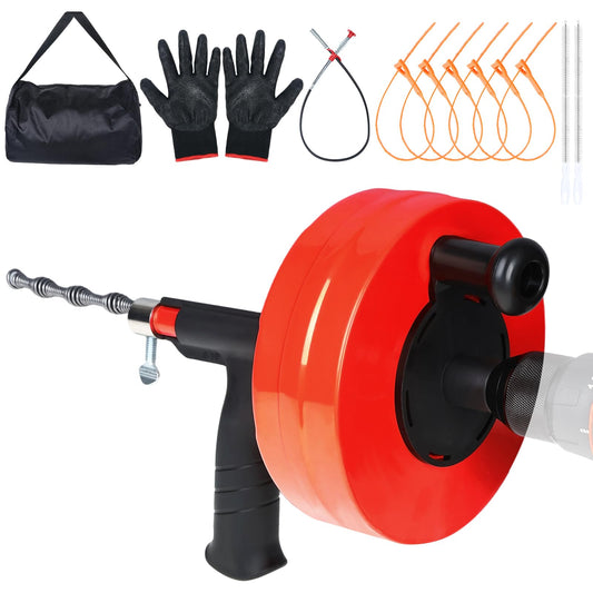 50FT Drain Auger, Dual-Mode Plumbing Snake with Drill Attachment - Image 1