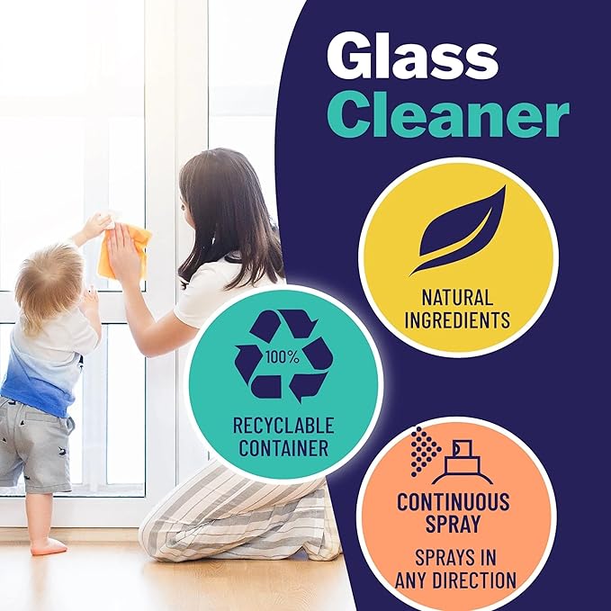 Glass Cleaner, Safe and Effective Natural Glass Cleaner, 14 oz Continuous Spray Can