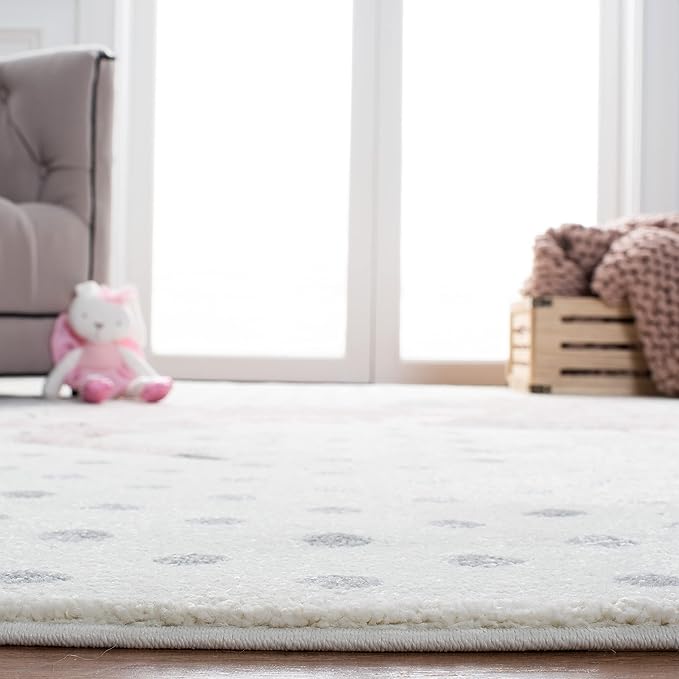 SAFAVIEH Carousel Kids Collection Accent Rug - 2' x 3', Ivory Grey & Pink, Non-Shedding & Easy Care, Ideal for High Traffic Areas for Boys & Girls in Playroom, Nursery, Bedroom (CRK163B)