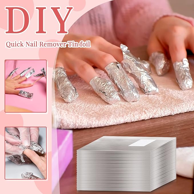 Demissle 1000 Pcs Gel Nail Polish Remover Foil Wraps Bulk Nail Soak off Foil Wraps Gel Finger Polish Remover with Pre-Attached Lint Pad, Silver