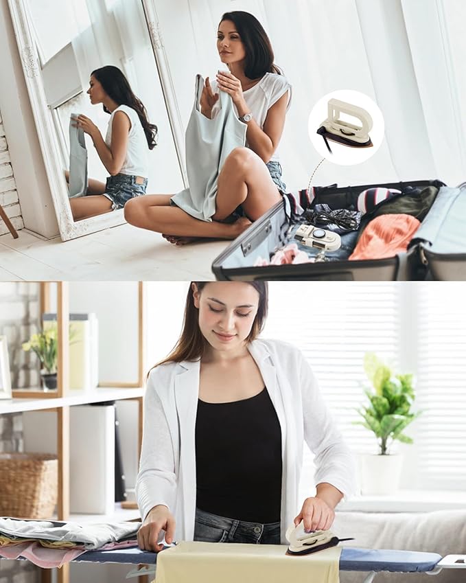Dual Voltage Travel Iron (100-120V/220-240V) - 3-Temp Steamless Mini Dry Iron for Clothes, Non-Stick 356°F Soleplate with Foldable Handle, 0.8lb Ultra-Lightweight (White)