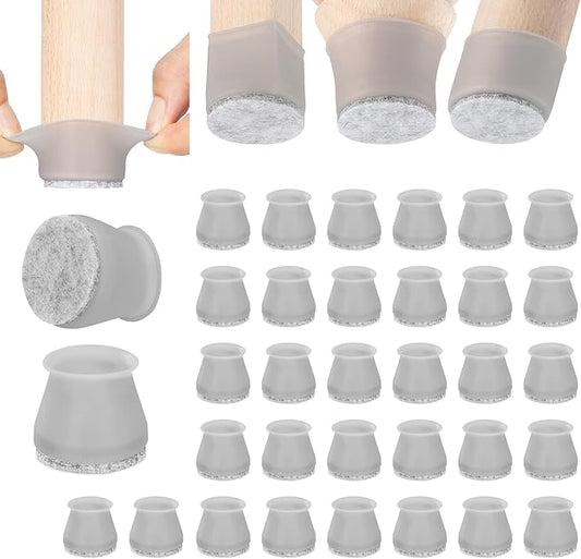 Aneaseit Chair Leg Floor Protectors - 32 pcs Gray - Felt Bottom Silicone Pads for Hardwood Floors & Furniture Feet - Rubber Caps for Chairs - Medium