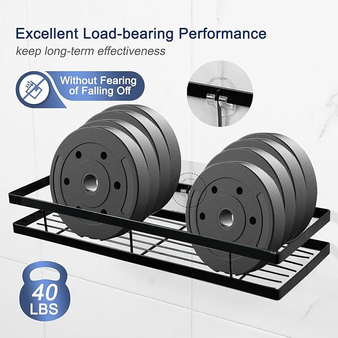 Strong Adhesive Shower Caddy Replacement, 6 Pack No Drill Adhesive Hooks for Bathroom & Kitchen, Holds 40lbs, Waterproof & Transparent Strips for Tile, Glass, Smooth Walls