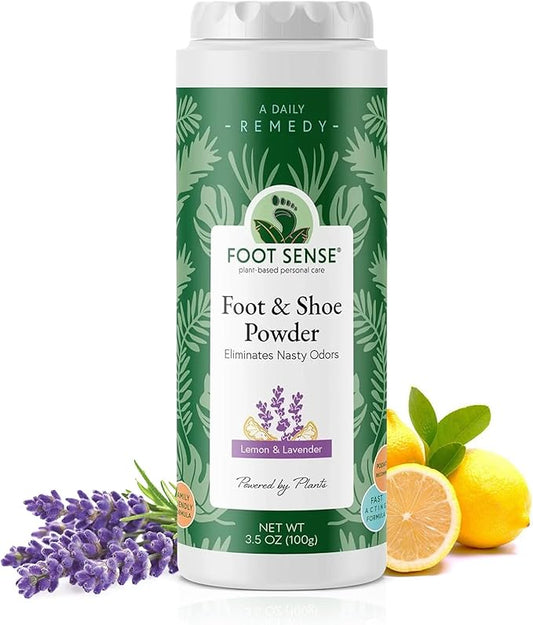 FOOT SENSE All Natural Foot & Shoe Powder, Foot Odor Eliminator for Long-Lasting Odor Control Lasts up to 6 Months, Disinfects & Deodorizes, Safe for Men, Women, Kids, Athletes, 100g