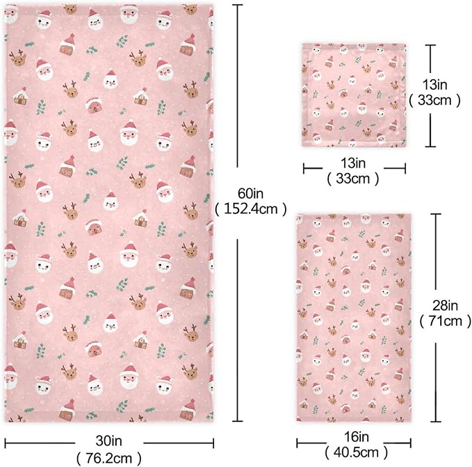 Pfrewn Christmas Winter Towels Set of 3 Christmas Symbol with Pink Bathroom Towel Soft Absorbent Bath Hand Towels Washcloth Guest Towel Sets Xmas Holiday Decor