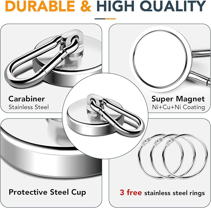 MIKEDE Magnetic Hooks Heavy Duty, 110LBS+ Strong Neodymium Magnets with Swivel Carabiner Hook, Magnets with Hooks Magnetic Hangers for Locker, Kitchen, Cruise Cabin, Office - 10 Pack