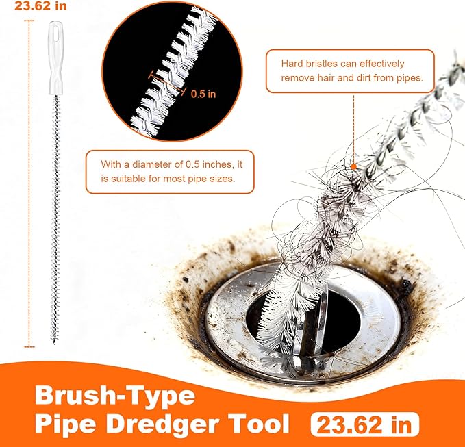 33 ft Snake For Drain,Plumbing Snake, Heavy Duty Flexible Hair Clog Remover Drain Snake Tool for Shower, Bathroom, Bathtub and Kitchen Sink Pipes (Black)