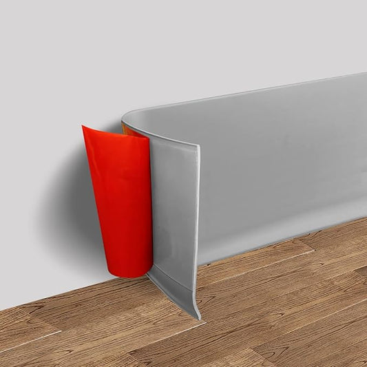 FONUNO Vinyl Wall Base Baseboard Molding Trim 4" Flexible Self Adhesive Rubber Wall Base Moulding Trim Peel and Stick Design, 4 Inch x 100 Feet, Gray