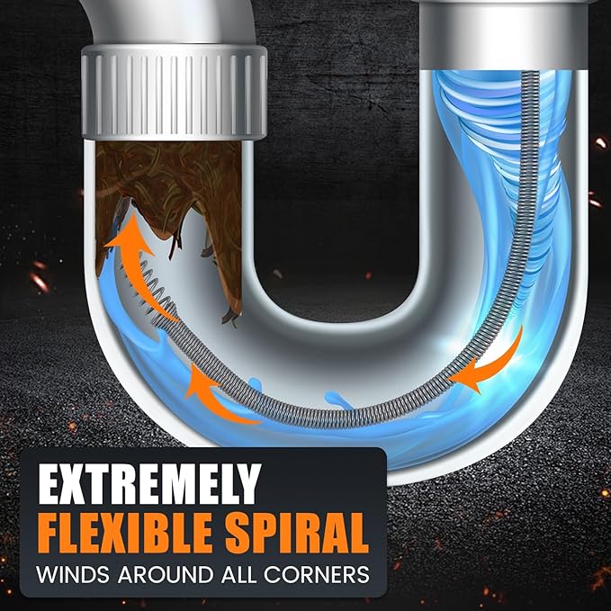 50 ft Drain Auger Plumbing Snake for Heavy Deep Blockages 1/4" Diameter Flexible Plumbing Cables Drain Snake for Kitchen Bathroom Shower Sink Cleaning Drainage Clogs