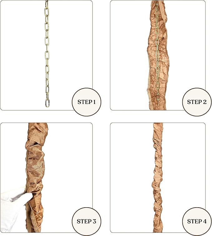 Royal Designs, Inc. Cord & Chain Cover 4 ft Silk Type Fabric, Chandelier Pendant Lighting Chain & Cable Management, Touch Fastener, Burlap - 4 Pack