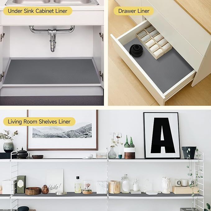 WochiTV Adhesive Shelf Liner 23.6 X 360 Inches, Peel and Stick Kitchen Liner for Cabinets Drawers Removable Protector Mat Waterproof Contact Covering for Dresser Pantry Countertops Shelves, Gray