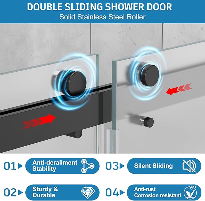 Frameless Shower Door, 56-60" W x 78" H 3/8" (10mm) Thick Tempered Frosted Glass Shower Door with Explosion-Proof Film Nano Coating, Double Sliding Doors for Walk in Shower, Stainless Steel Hardware