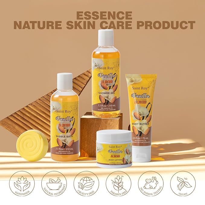 Bath & Body Gift Set, 20pcs Vanilla & Honey Almond Scents Bath Gift Baskets Home Spa Gift, Bath Spa Kit For Women and Men Luxury Home Spa Bath Gift Basket, Skin Care Gift Set, Spa Gifts, Pamper Gifts