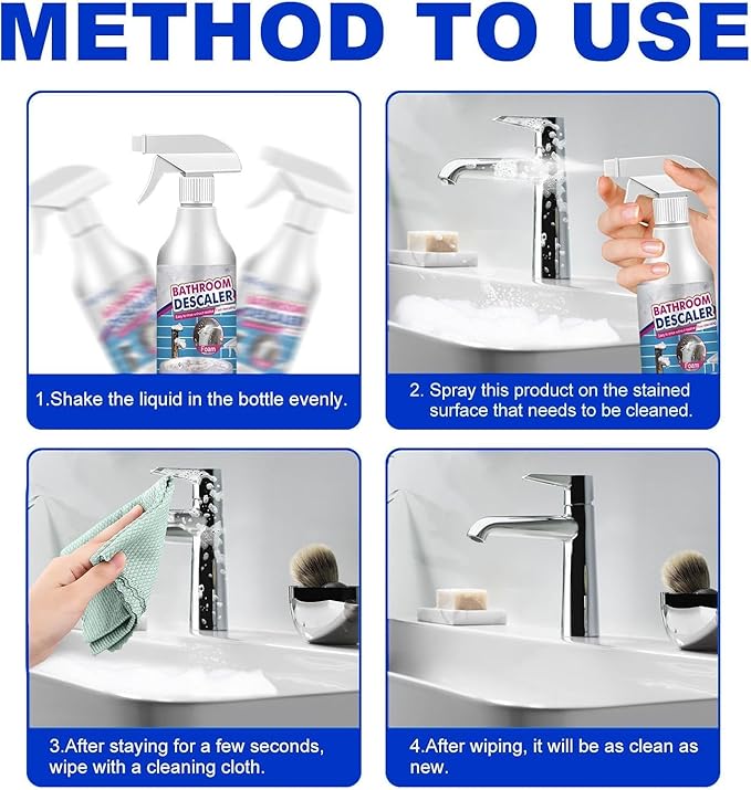 Bathroom Descaler Foam Cleaner, 2025 New Bathroom Descaler Cleaner, Stubborn Stains Cleaner, Limescale Cleaner, All Purpose Rinse Free Cleaning Spray for Bathtub, Sink, Toilet, Tiles (1Pcs)