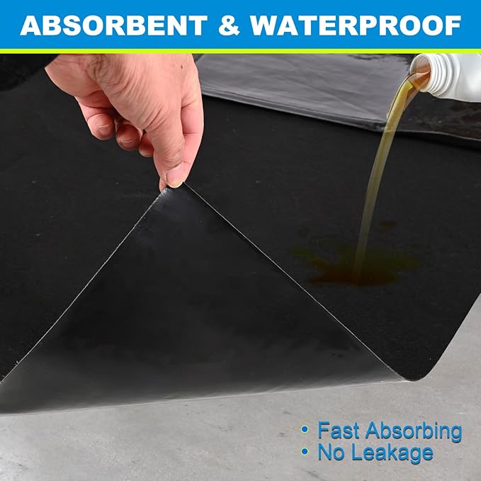 AAIN Oil Spill Mat (60" x 72"), Garage Floor Mat, Absorbent Oil Pad, Premium Maintenance Mat, Waterproof, Protect Garage Surface from Spill & Stain, Reusable, Washable, Durable, Black
